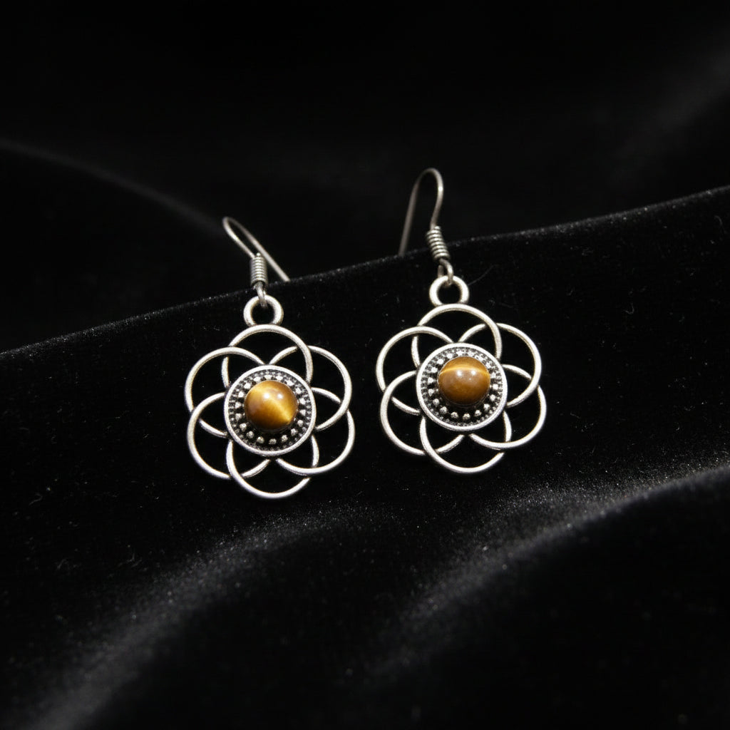 Pendientes Plateados Piedra Ojo de tigre
