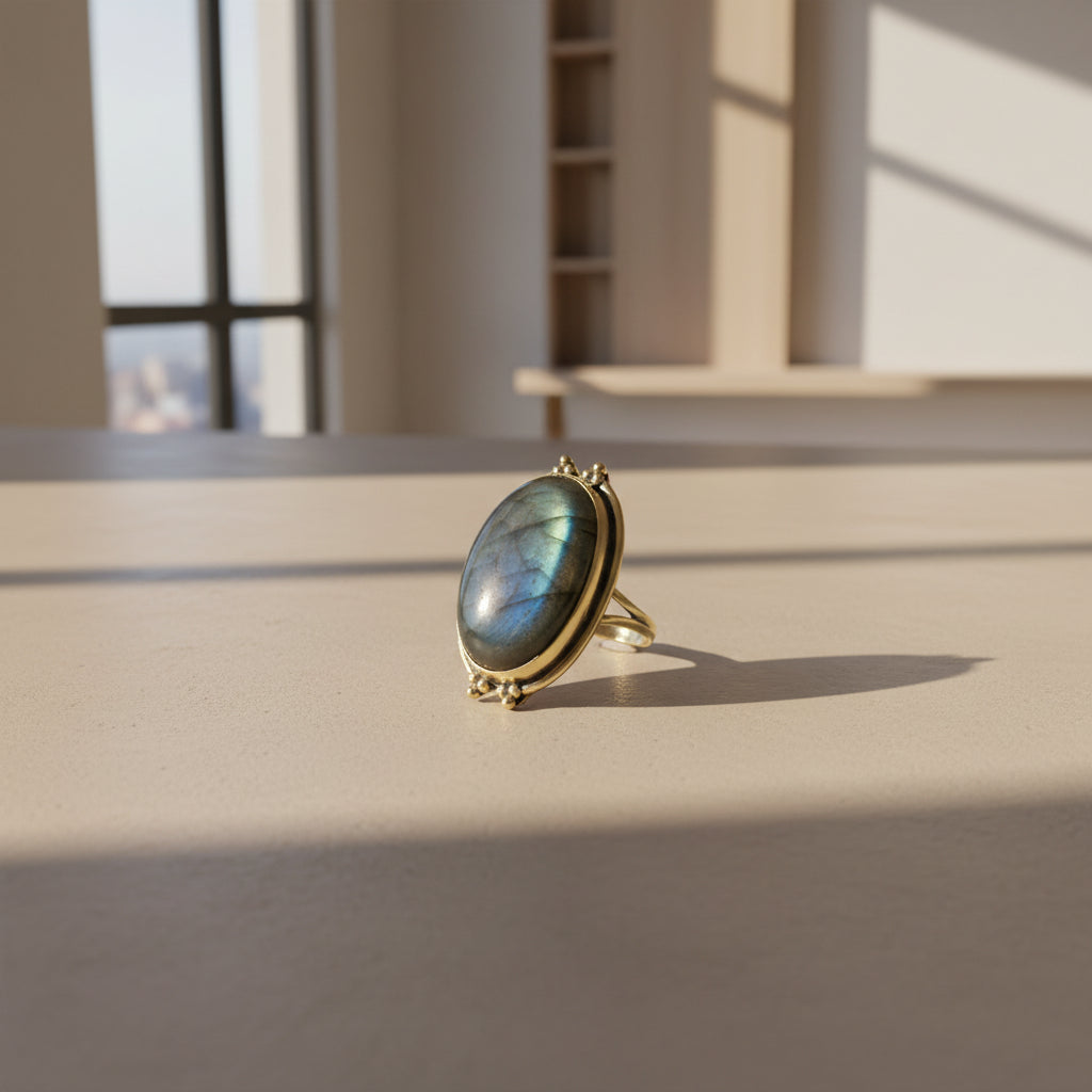 Anillo de Latón - Labradorita