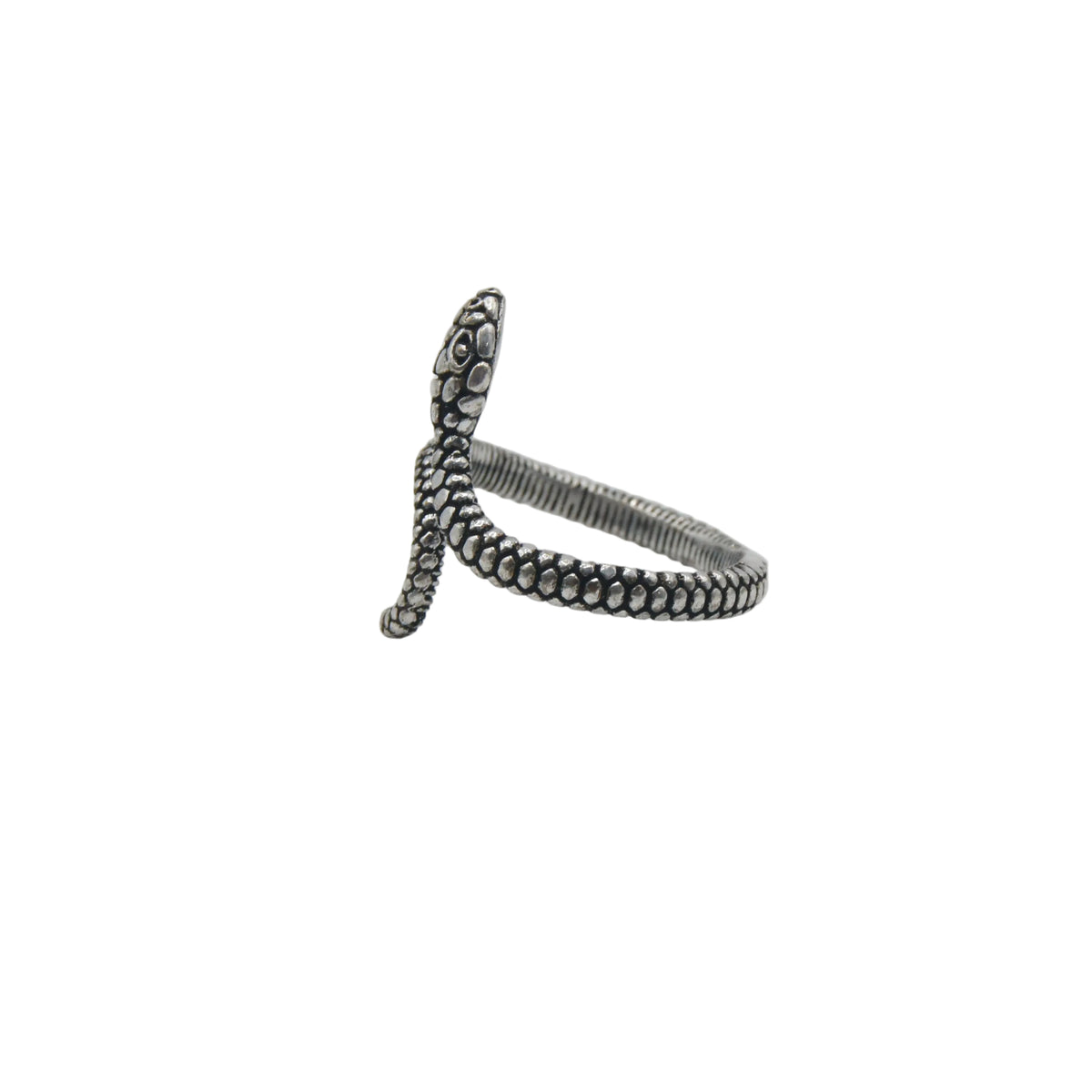 Anillo Serpiente de Latón Plateado — Talla Ajustable