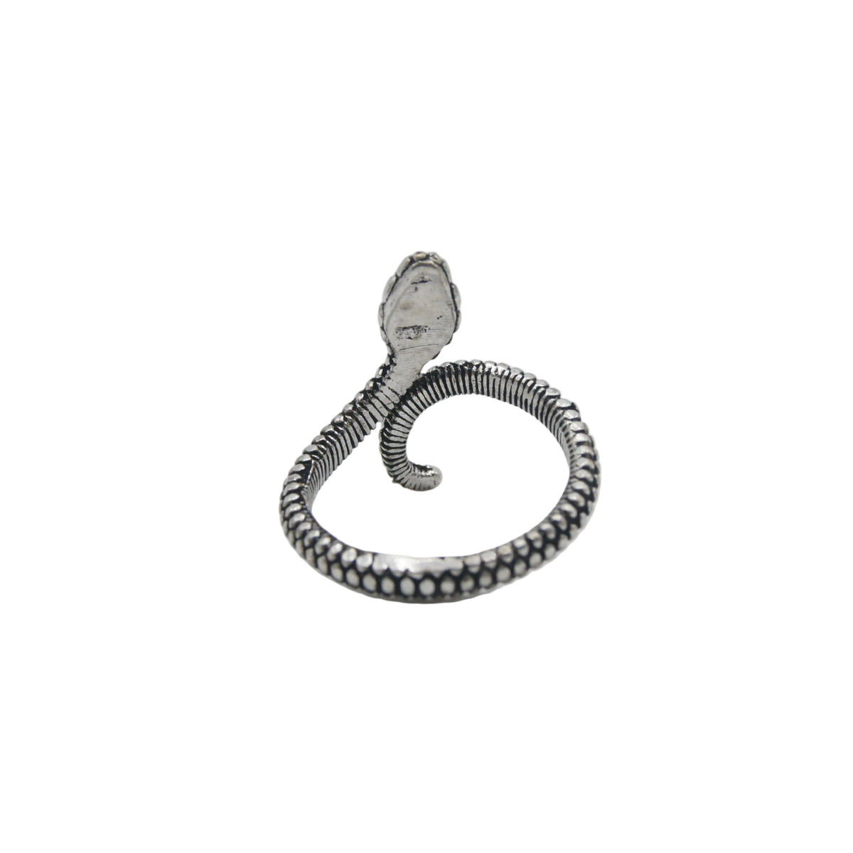 Anillo Serpiente de Latón Plateado — Talla Ajustable