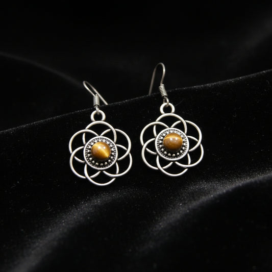 Pendientes Plateados Piedra Ojo de tigre