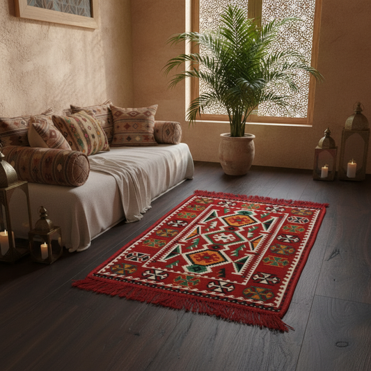Ruya - Alfombra Turquía Kilim Rojo 60x90cm